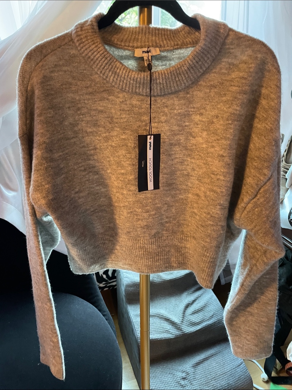 Mavi Women's NEW Light Gray Cropped Crewneck Sweater